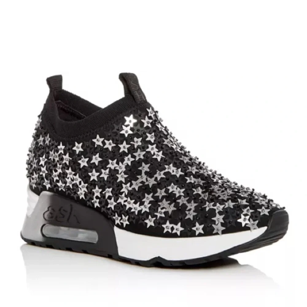 Ash Lightning Star Slip On Wedge Sneakers Black and Silver - Picture 9 of 10